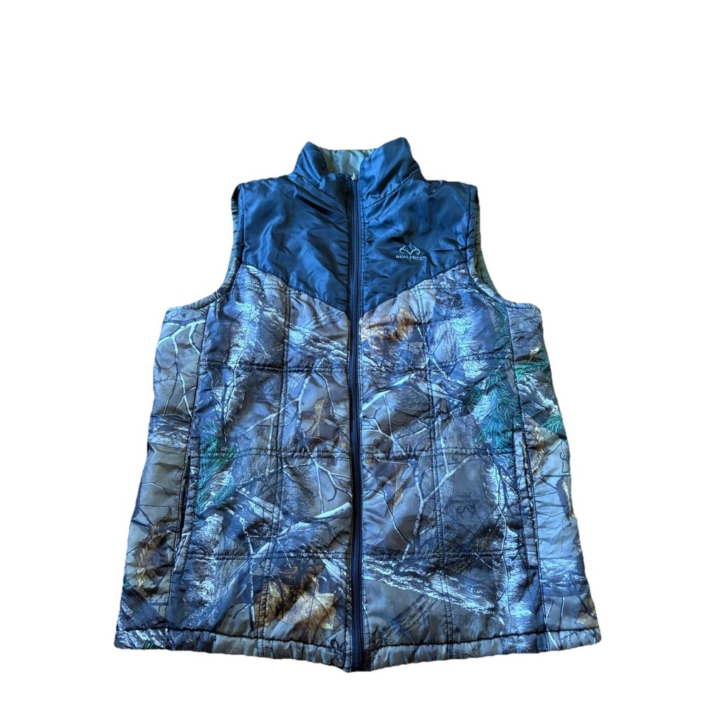 Y2K RealTree Reversible Puffer Vest Jacket XL Camouflage Pockets EUC